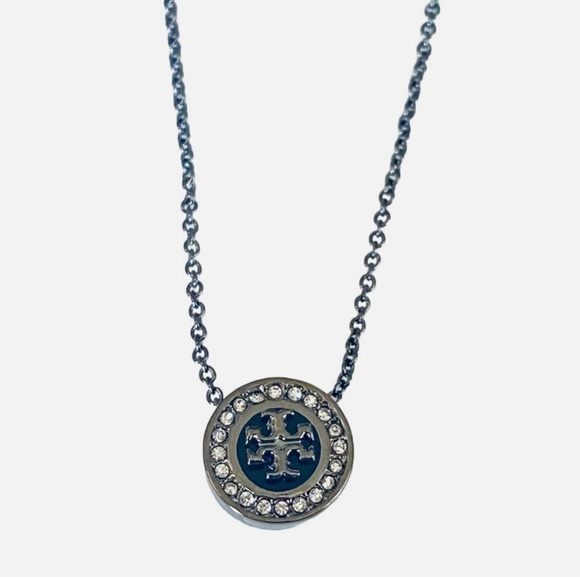NEW Stunning Tory Burch Kira Gun Metal Pave & Enamel Pendant Necklace $175 - Picture 1 of 6